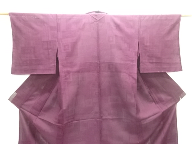  未使用品　縦絽透かし織重ね枡模様色無地着物